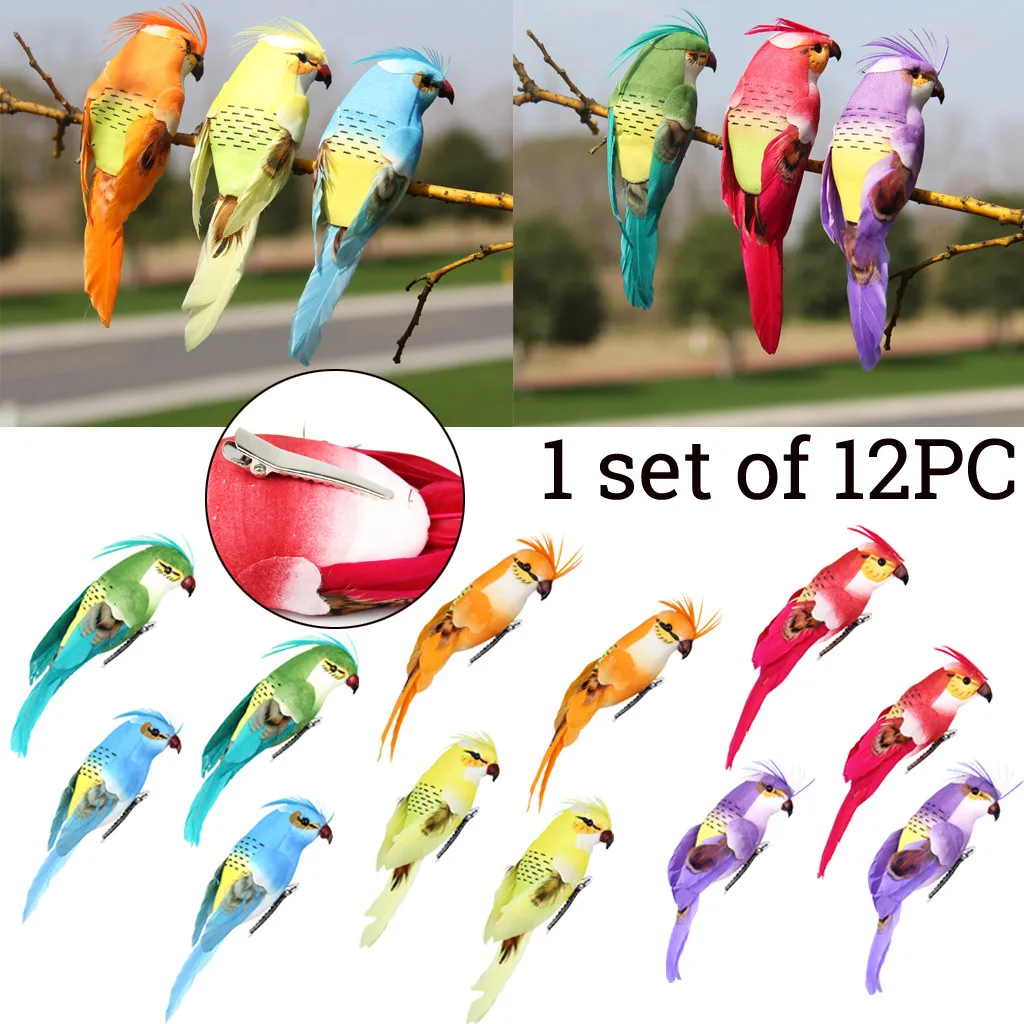 

12Pcs Handmade Simulation Parrot Creative Feather Lawn Figurine Ornament Animal Bird Garden Bird Prop Decoration #15