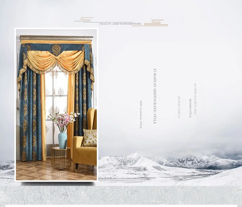 Double velvet high-grade blackout curtains for Living Room Luxury Embroidered Voile Drapes Window Curtain for Bedroom/Hotel