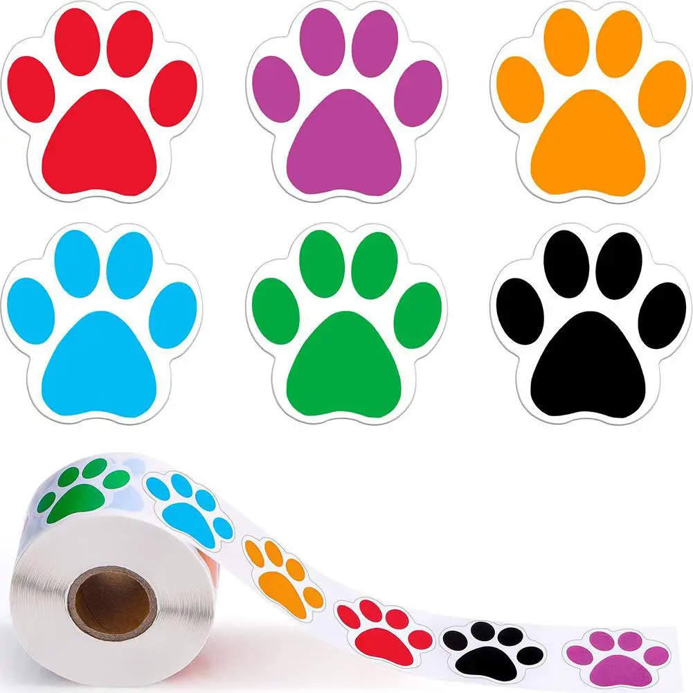 Pegatinas de impresión de pata redonda, Linda garra de perro, etiquetas de impresión, suministros de decoración multiusos, 500 Uds. Por rollo