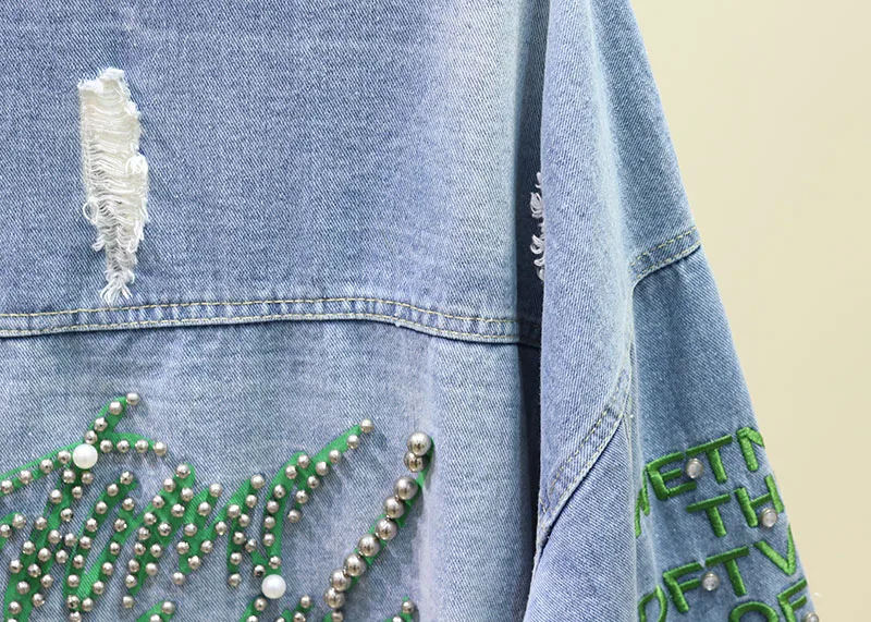 Chaquetas Mujer Осенняя джинсовая куртка для женщин с вышивкой буквами пальто с бисером Женская свободная куртка-бомбер Jaqueta джинсовое легкое пальто