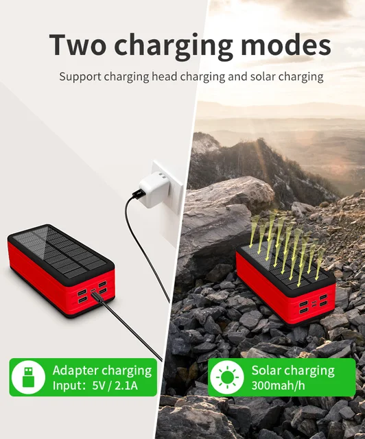 NEW 100000mAh Wireless Solar Power Bank Portable Charger Large Capacity 4USB LEDLight Outdoor Fast Charging PowerBank Xiaomi 6