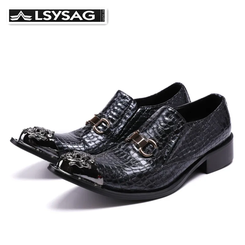 

Italian Business Luxury Men Party Dress Shoes Metal Pointed Toe Formal Shoes Men Genuine Leather Oxford Shoes Office Plus Size
