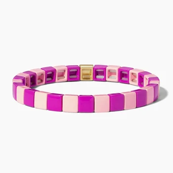 

KELITCH Lovely String Stretch Bracelets Handmade Female Enamel Tile Cuff Bracelets Mixed Color Beads Bangles Christmas Present