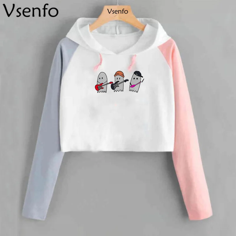 Julie and The Phantoms-Sudadera recortada para mujer, sudaderas con capucha Harajuku para mujer, Tops de retales para mujer, Tops cortos con capucha de gran tamaño