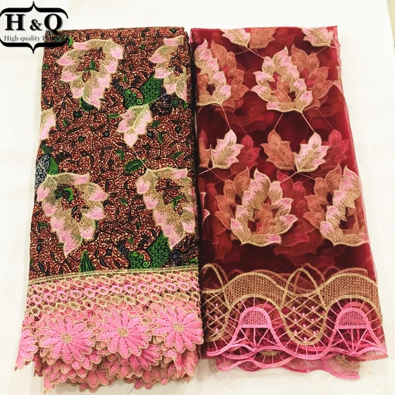 

Beautiful Ankara Wax Print Lace Fabric Cord Lace 6 Yards+ 2 Yards French Tulle Lace 2019 Embroidery Lace High Quality For Dress