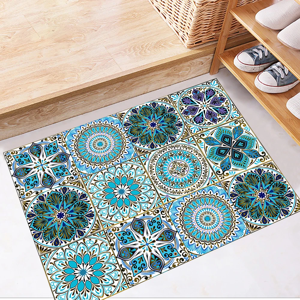Dream Blue Mandala Style Matte Surface Wall Sticker Non-slip Tile Decoration Film For Tile /Ground in Kitchen Bathroom Art Mural wall stickers