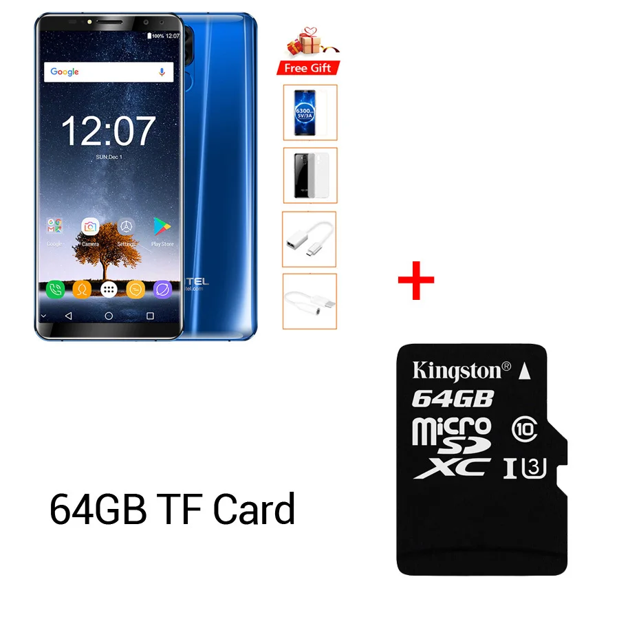 Blue N 64GB Card OUKITEL K6 18:9 полный дисплей разблокировка лица 6,0 ''FHD 6 ГБ ОЗУ 64 Гб ПЗУ MT K6 763 Восьмиядерный 21 МП 4 камеры 6300 мАч NFC мобильный телефон - Цвет: Blue N 64GB Card