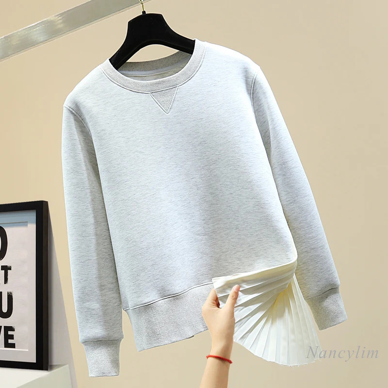 

Irregular Ruffled Hem Hoodies for Women 2021 Spring Autumn Korean Style Loose Pleated Stretch Long Sleeve Casual Sweatshirt