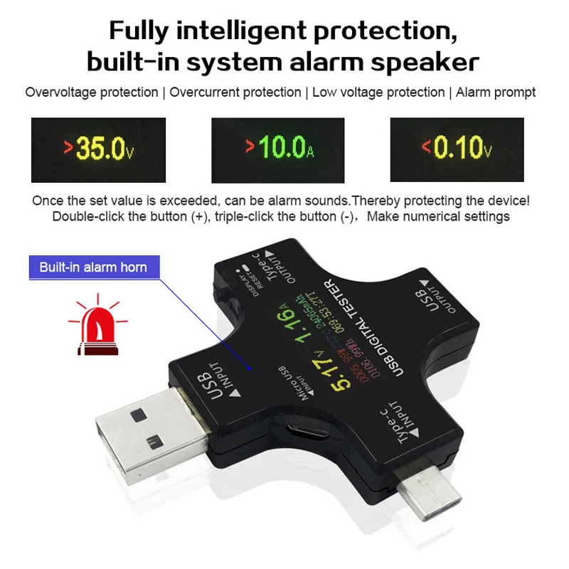 Тип-c USB тестер Bluetooth зарядный детектор постоянного тока Напряжение монитор перегрузки сигнализация мобильный телефон планшет безопасные инструменты для зарядки