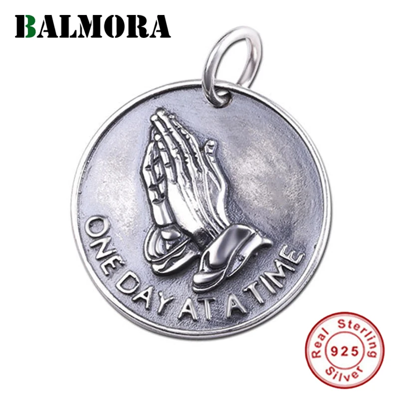 

BALMORA Real 925 Sterling Silver God Pray Vintage Pendant for Necklaces Women Men Couple Gift Simple Punk Fashion Jewelry