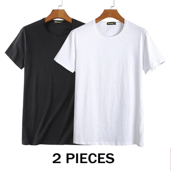 

Mens Ultra Cotton Adult T-shirt 2 Pack Casual Short Sleeve Summer Tshirt Men Plain Round Neck Black T Shirt Top Poleras Hombre