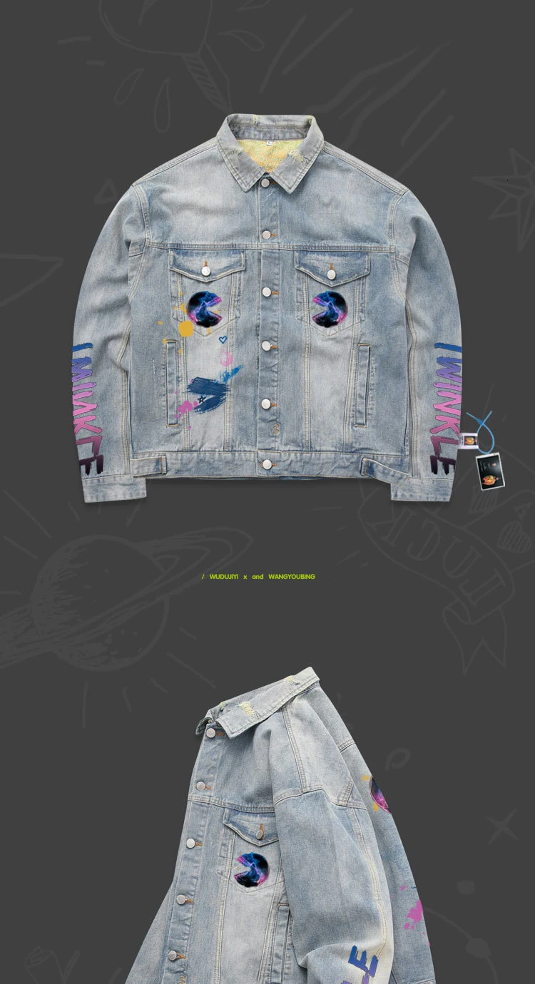 Бомба пальто оверсайз пальто с длинным рукавом High Street Eat Peas Splash paint Tie Dye Ретро Повседневная джинсовая куртка для пары крутая Мужская