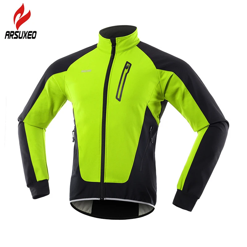 ARSUXEO Men Thermal Coat 1pc Cycling Jacket Warmer Winter Long Sleeve Reflective