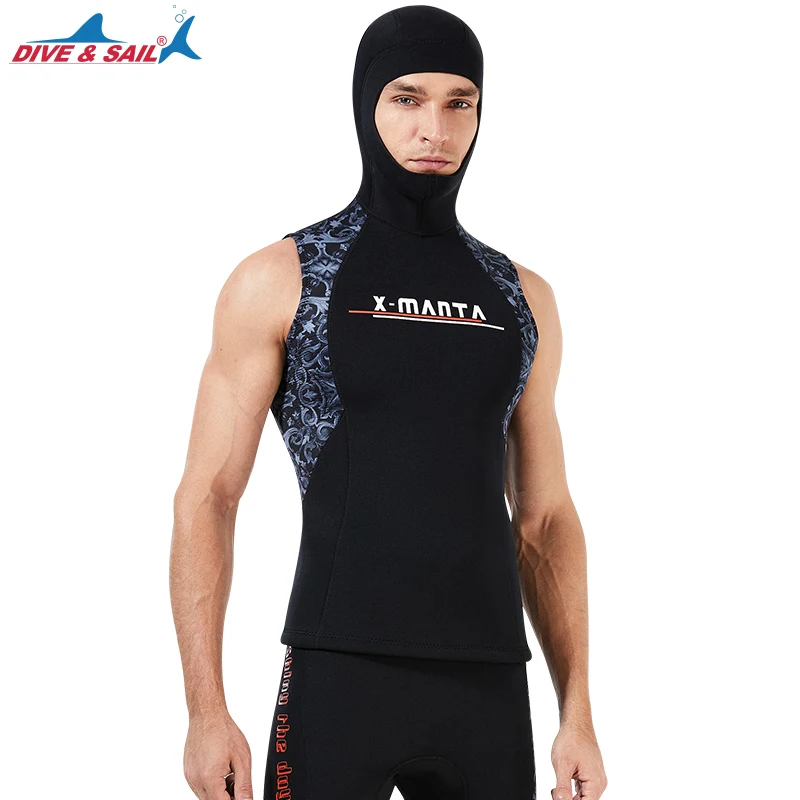 Мужские и женские мужские 3 мм неопреновый гидрокостюм без рукавов с капюшоном