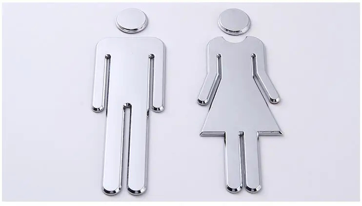 2 шт./1 пара Съемные 3D зеркальные наклейки для общественного туалета знак уборной для мужчин и женщин настенные наклейки для гостиницы бара школы серебро 12 см
