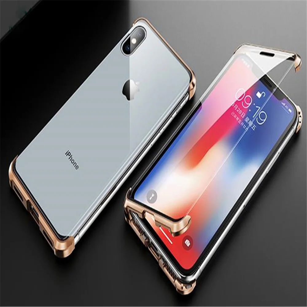 Бескаркасный полный чехол Магнитный чехол для телефона iPhone XS MAX XR XS 7 8 Plus металлический бампер для iPhone 8 7 двойное стекло в рамке чехол - Цвет: gold