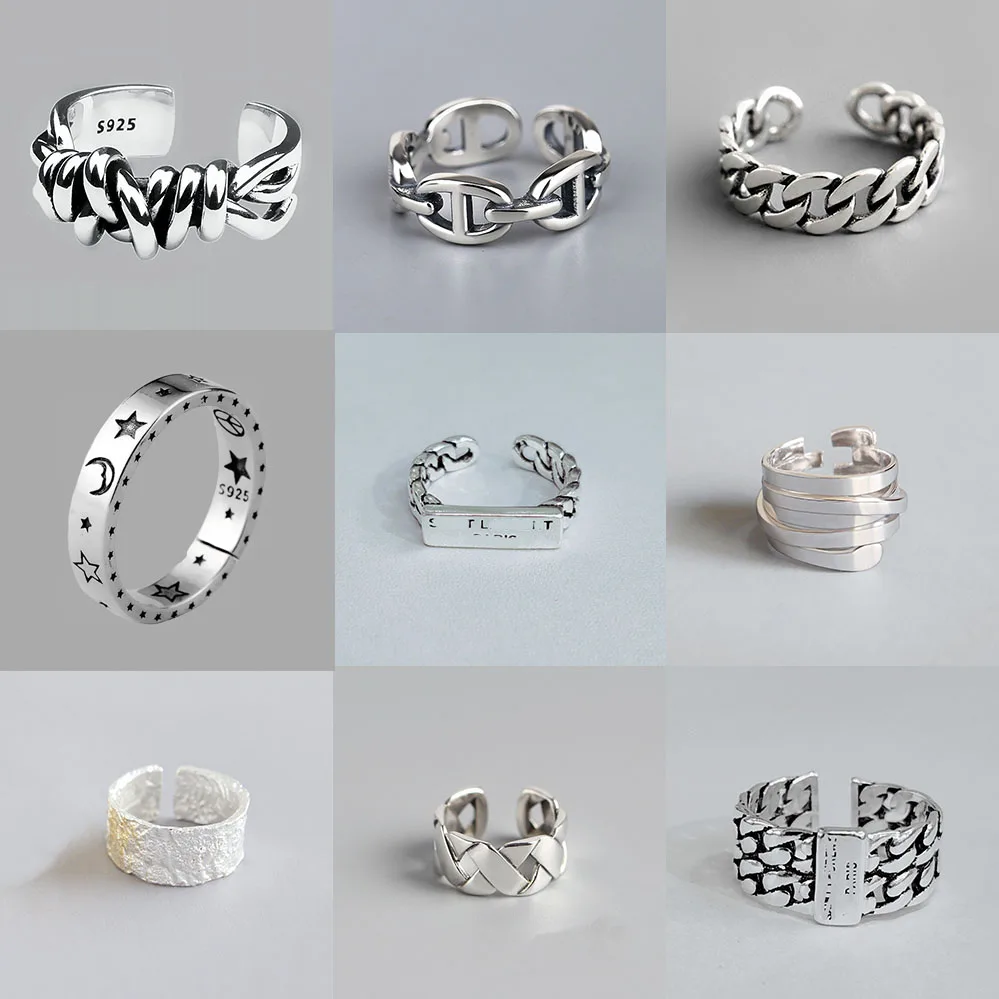 Vintage Silver Color Metal Punk Letter Open Rings Design Finger Rings for Women men Party