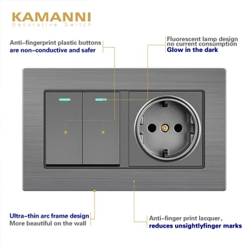 

Wall Light Switch Panel With Indicator Light of Two Socket Luxury Home Improvement Push Button Switch FR Standard 16A