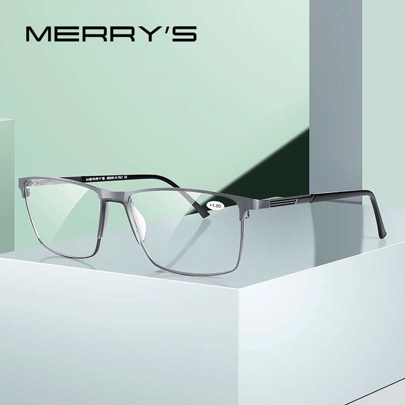 MERRYS design muži čtení brýle titanová slitina formulovat anti modrá lehký blokování CR-39 pryskyřice asférické brýle čoček S2170FLH