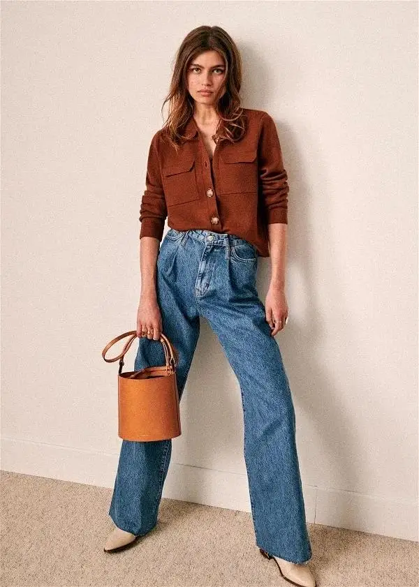 Новинка весна осень зима Женская винтажная карамельная рубашка с двумя карманами шерстяной вязаный кардиган свитер