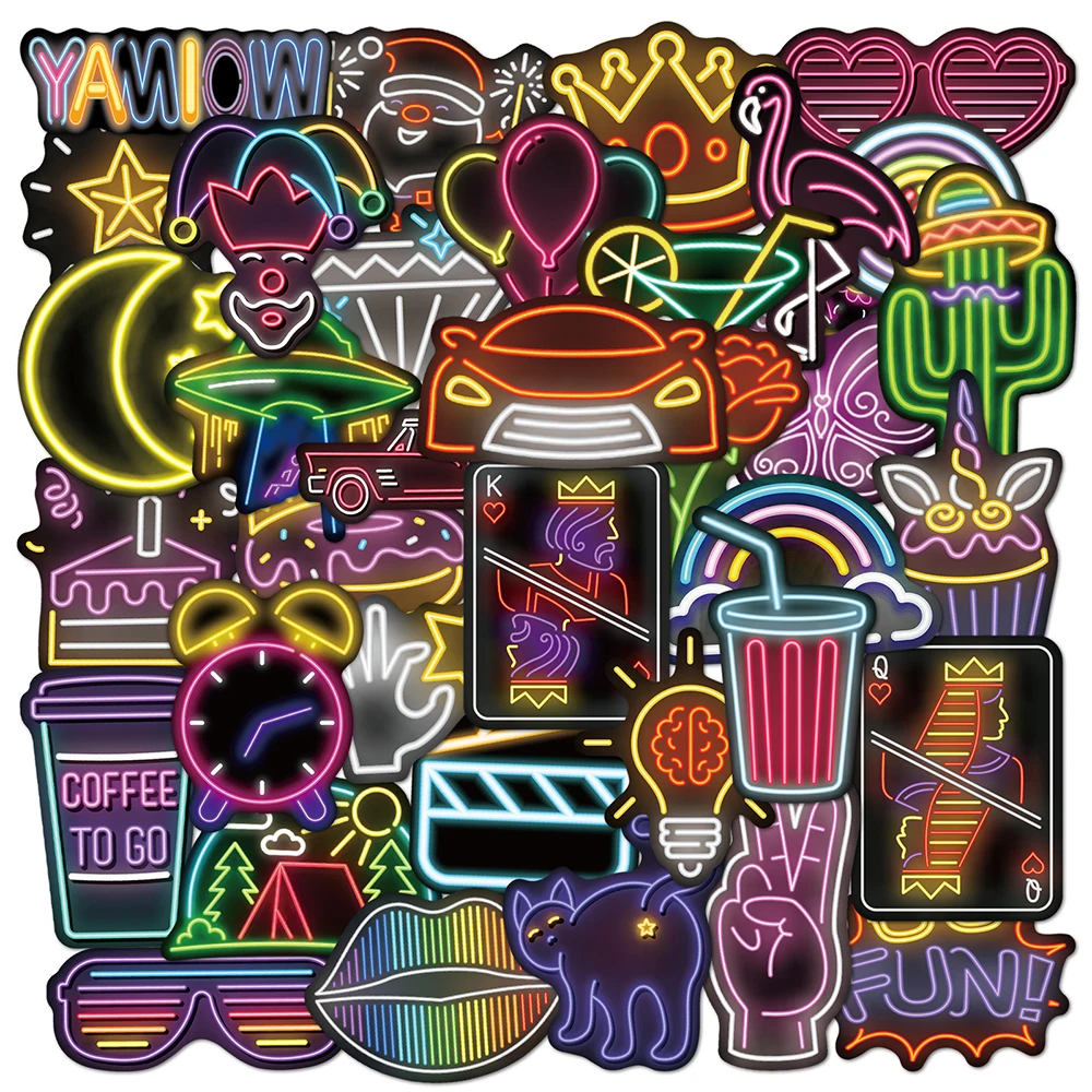 10/40/80PCS Neon Light Graffiti Stickers Toy for Kids Anime Animal Cute Decals Stickers to Laptop Phone Guitar Car Skateboard 10 30 50pcs cartoon neon light graffiti stickers aesthetics skull sticker for luggage motorcycle phone skateboard cool toy decal