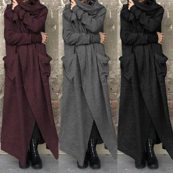 

Fashion ZANZEA Women Cowl Neck Long Sleeve Long Jackets Autumn Solid Cardigan Vintage Loose Coats Femininas Open Front Shirts