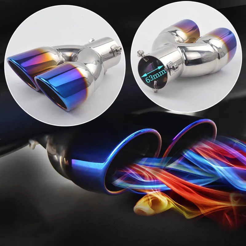 Конец выхлопной трубы глушитель наконечник нержавеющая сталь замена двойной 155x75 мм серебро+ синий часть