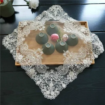 Quadrato 40cm tessuto di pizzo in stile europeo sottobicchiere tovaglietta Set da tè ricamato piatto da frutta vaso Pad tazza tovaglietta s per tappetino da pranzo 1