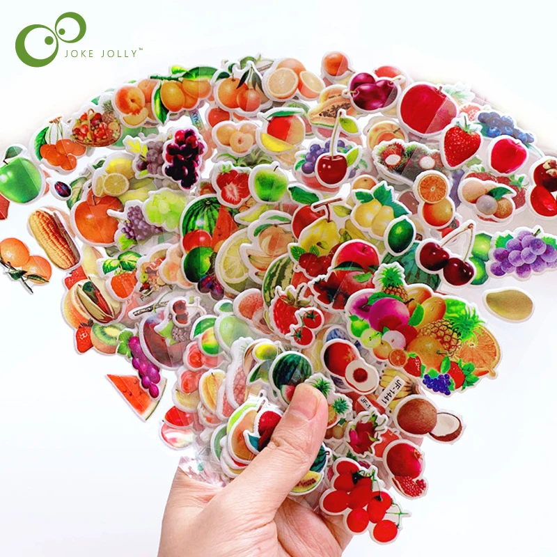 Pegatinas 3D de dibujos animados para niños y niñas, 6 hojas, para regalo de cumpleaños, libro de recortes, frutas y verduras, GYH