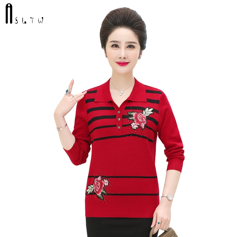 

ASLTW Women's Sweater Autumn Winter Causal Embroidery Floral Pullover High Quality Jumper Plus Size Sweater Women