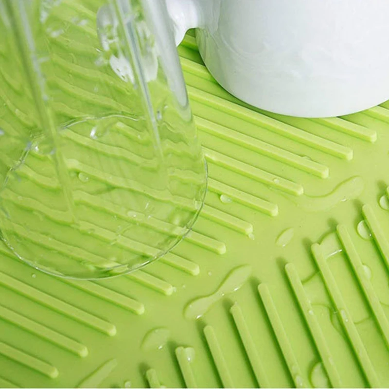 Silicone Square Durable Dish Drying Drain Placemat Drink Coaster Soft Insulation Table Pad Kitchen Tool Gadgets