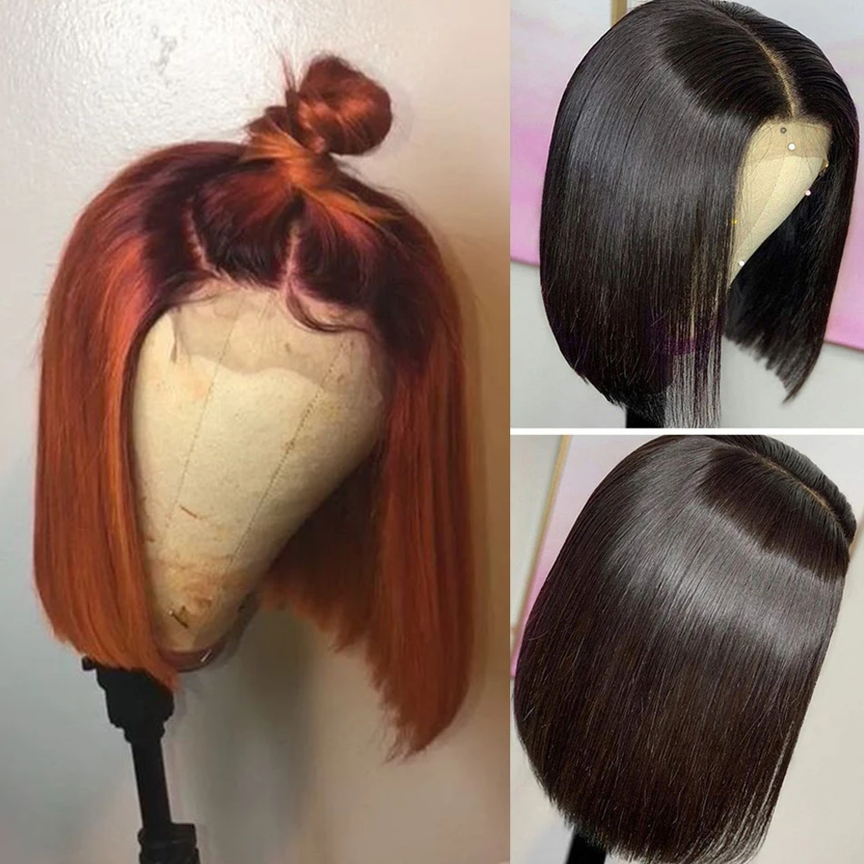 short bob wig straight human hair with lace closure lace front wigs 04
