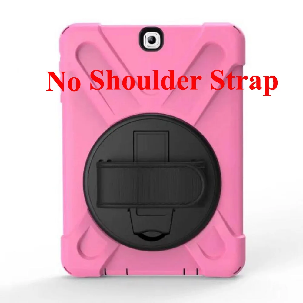 Case For Samsung Galaxy Tab S2 9.7 T810 T813N T815 T819,Rotating kickstand/Hand Strap Heavy Duty Shockproof Full Body Protective - Цвет: Розовый