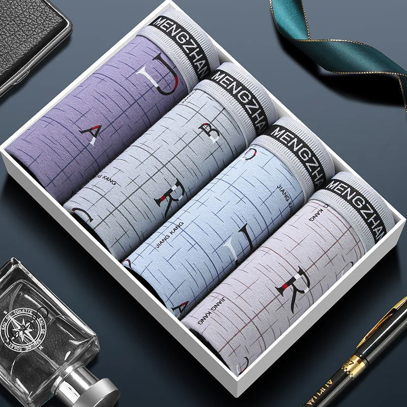 

4pcs/lot Cotton Male Panties Men's Underwear Boxers Breathable Man Boxer Printed Underpants Comfortable BoxerShorts