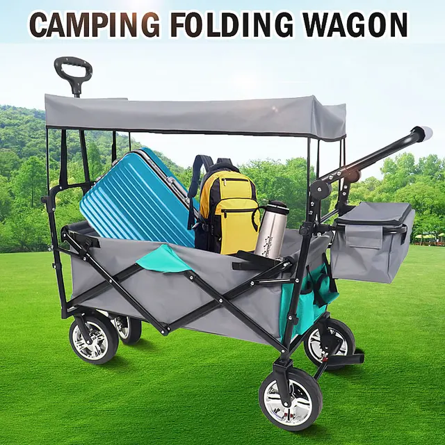 Összecsukható Nagyteljesítményű Bevásárló Kerti Kocsi Tengerparti Push Kosár Kültéri Hordozható Kerekes Bevásárlókosár - Image 6