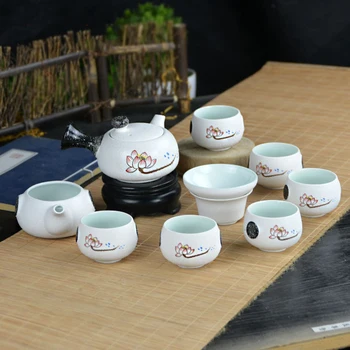 

Ceramics Handmade Painting Tea Set Chinese Kung Fu Tea Pots Tea Tank Filter Kettle Home Office Coffee Milk Cups Sweet GiftsLA111