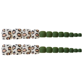 

Nail Nina Leopard Print False Toe Nails Matte Full Cover 24Pcs Fake Toe Nails for Women and Girls (Green)