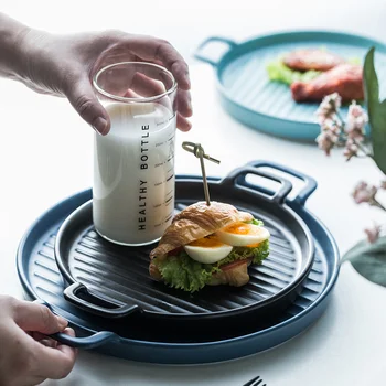 

Double-ear Baking Dish Ceramic Dinner Plate Oven Plate Microwave Plate Household Baking Plate Flat Plate Steak Plate Tableware