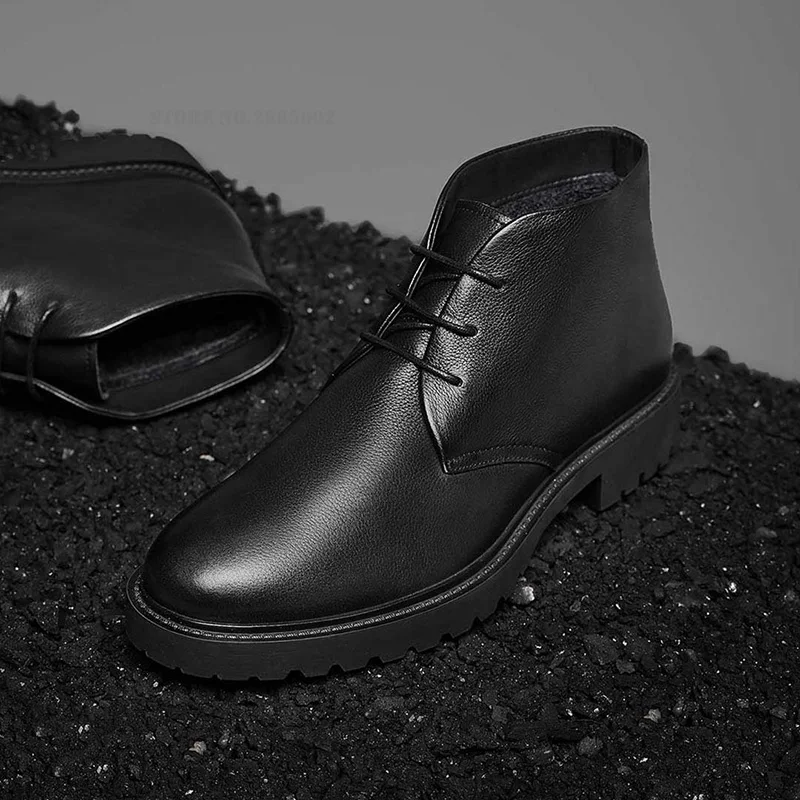 Xiaomi Qimian/мужские бархатные теплые кожаные ботинки с шерстяной подкладкой; зимние ботинки; ботинки из воловьей кожи на резиновой подошве; деловая обувь из кожи высокого качества