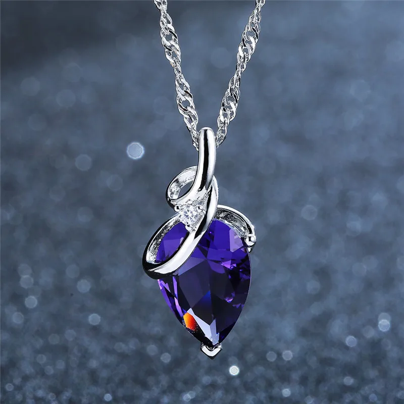 New-Design-AAA-Austrian-Cubic-Pendant-Necklace-on-Silver-Color-Purple-Zircon-Water-Drop-Pendant-for