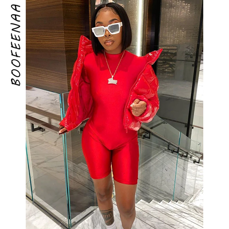 BOOFEENAA-body corto Sexy para mujer, mono de manga larga, ropa deportiva gimnasio, traje de una pieza para mujer, ropa de discoteca 2021 C85-BE19
