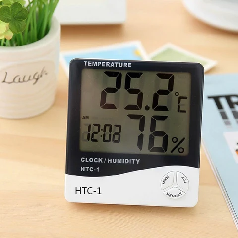 Digital Temperature Humidity Meter HTC-1 HTC-2 Home Indoor Outdoor hygrometer thermometer Weather Station with Clock