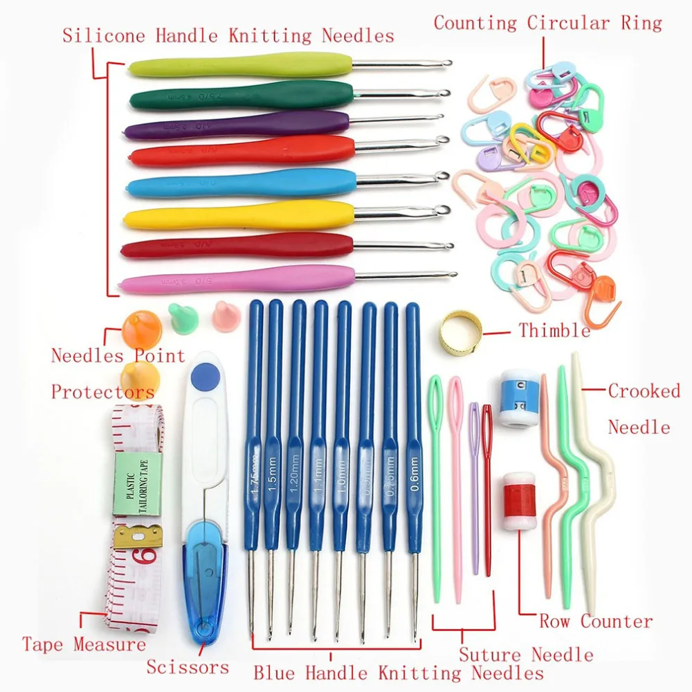 

16 Sizes Crochet Hook Knitting Needles Handle Knit Set Weave Sweater knitting tools Craft Yarn Stitch Loom Kit with Box
