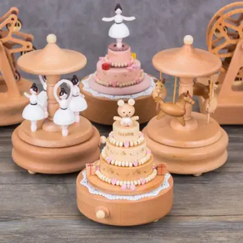 

Lovely Music Box Wooden Music Box Home Creative Solid Wood Carousel Crafts Valentine's Day Gift Ornaments