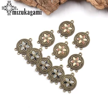 Retro Bronze Zinc Alloy Linker Connector Enamel Flowers Charms Tassel Loop 6pcs For DIY Necklaces Accessories Free Shipping