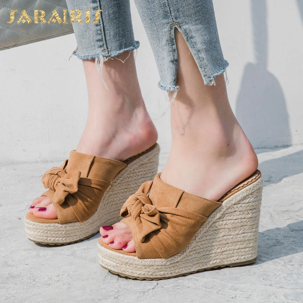 

Sarairis 2020 New Design Wholesale Peep Toe Summer Pumps Mules Women Shoes Slip-On Sweet Butterfly Platform Shoes Woman Pumps