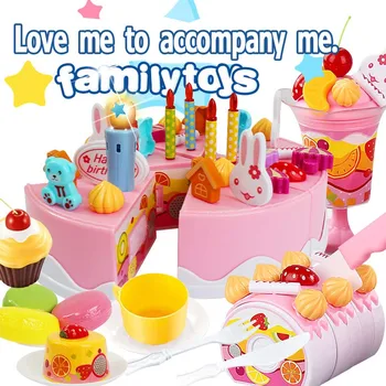 

Girl simulation kitchen food toy 37-75 piece set DIY pretend to play cut cake toy birthday cake with music light girl gift
