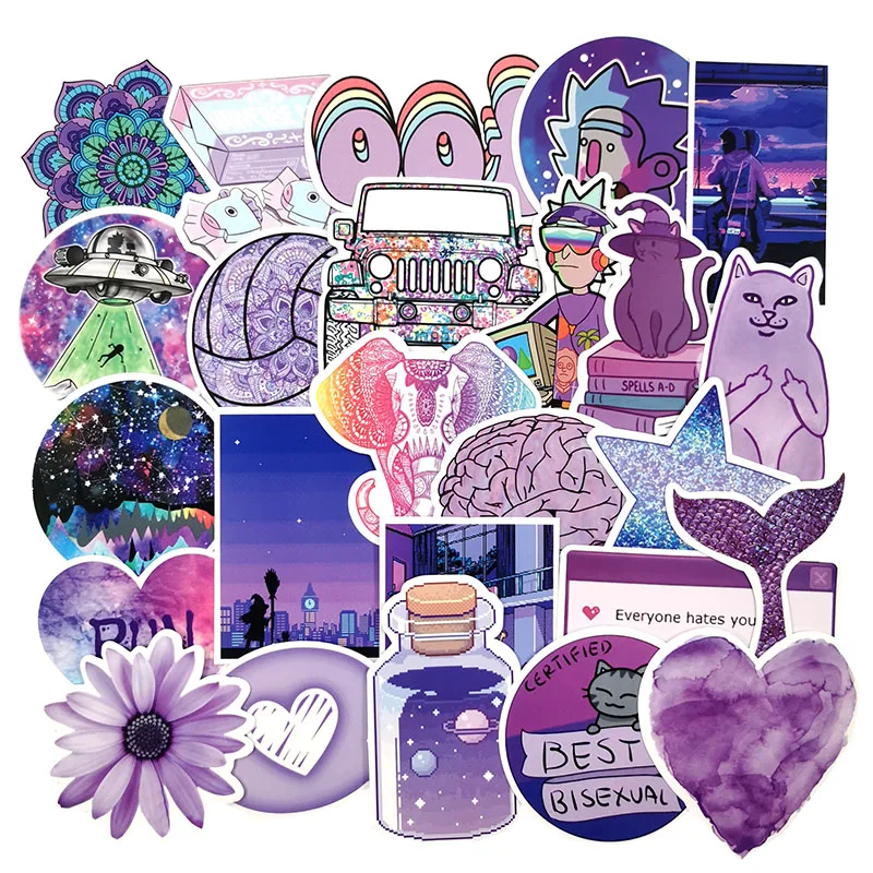50 шт./компл. мультфильм фиолетовый декоративные девушка Стикеры s Набор «сделай сам» для чемодан скейтборд ноутбук Стикеры Детский подарок Переводные картинки для игрушек