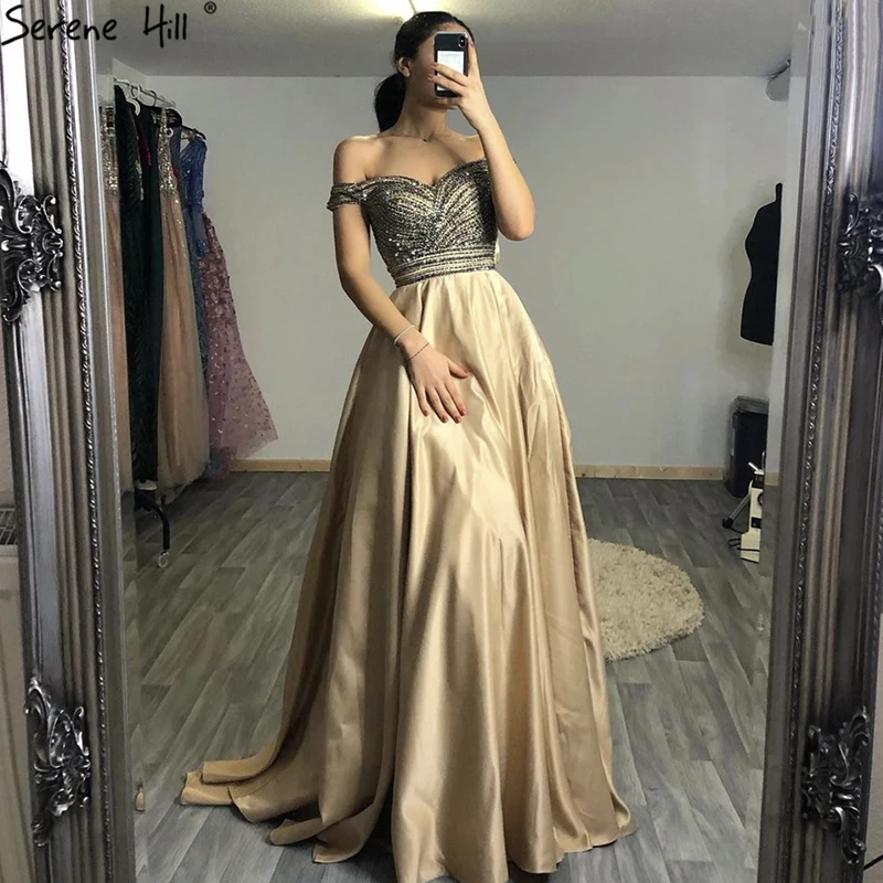 Sexy Off Shoulder Beading A-Line Evening Dresses 2020 New Arrival Formal Gowns Real Picture Robe De Soiree Serene Hill BLA6252 | Свадьбы и