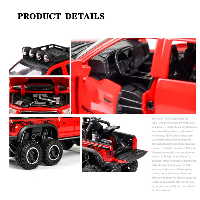 Skup 132 Ford Raptor F150 duże koło odlany model samochodu ze stopu z dźwiękiem światłem wycofać samochody zabawkowe dla dzieci prezenty bożonarodzeniowe dla dzieci